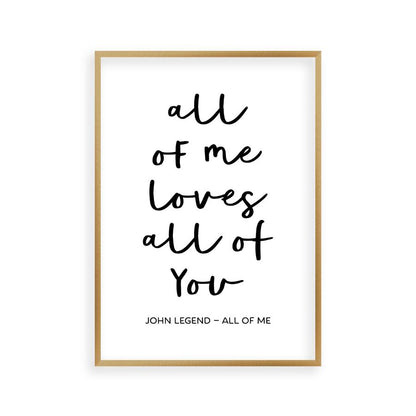 All Of Me Loves All Of You Lyrics Print in a brushed copper frame