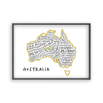 Australia Typography Map Print - Blim & Blum