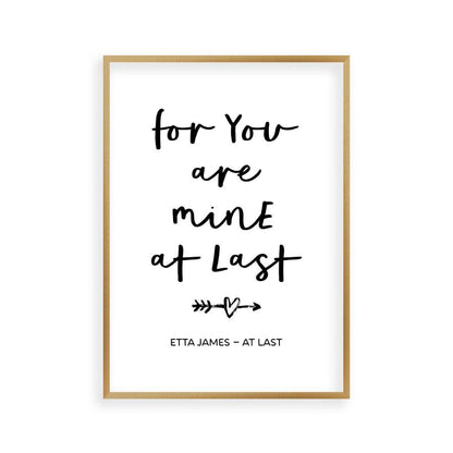 For You Are Mine At Last Lyrics Print in a brushed copper frame