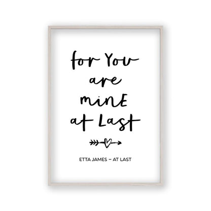 For You Are Mine At Last Lyrics Print in a white oak frame