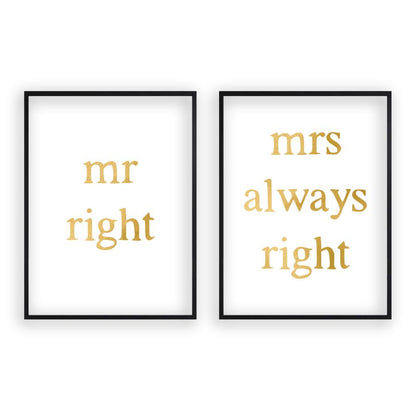 Mr Right Mrs Always Right - Set Of 2 Prints