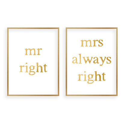 Mr Right Mrs Always Right - Set Of 2 Prints