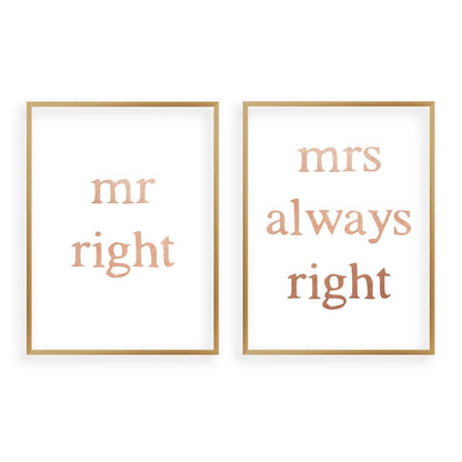 Mr Right Mrs Always Right - Set Of 2 Prints