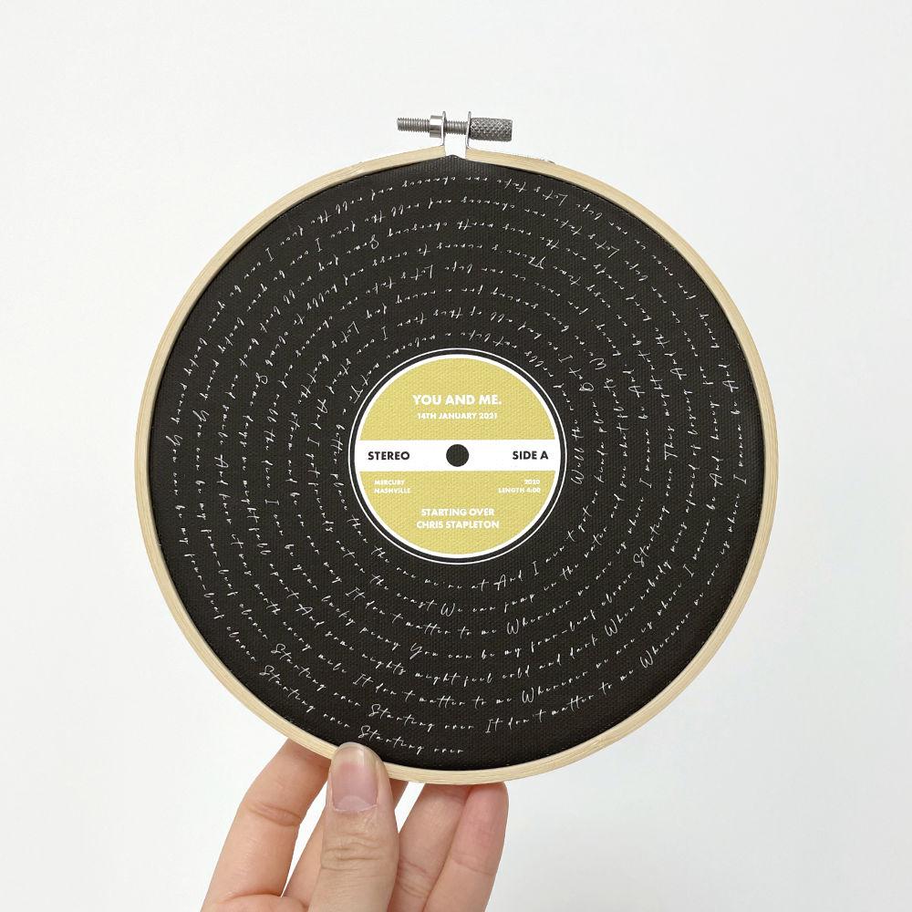 Personalised Song Lyrics Vinyl Record Cotton Canvas Circular Frame