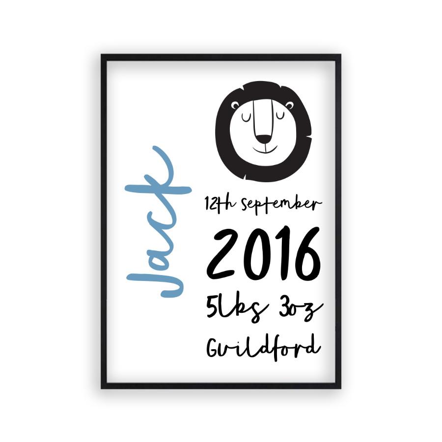 Personalised New Baby Birth Name Animal Print - Blim & Blum