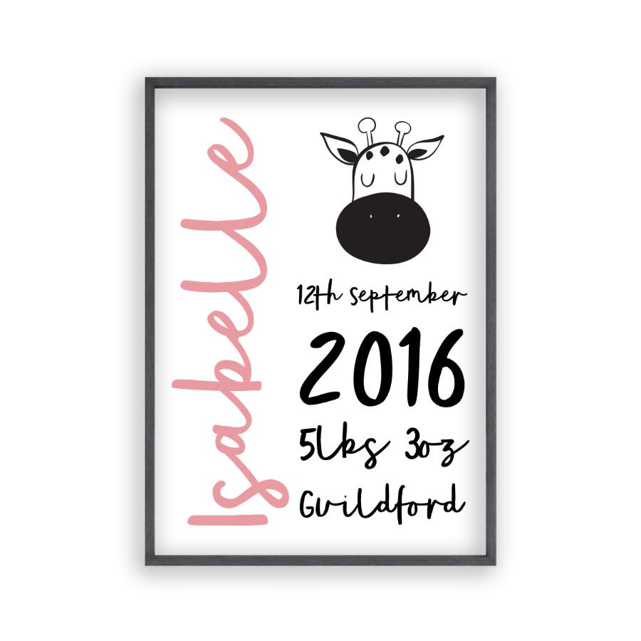 Personalised New Baby Birth Name Animal Print - Blim & Blum