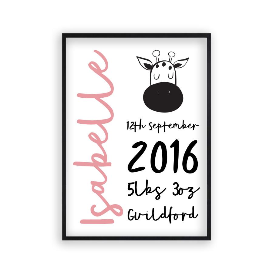 Personalised New Baby Birth Name Animal Print - Blim & Blum