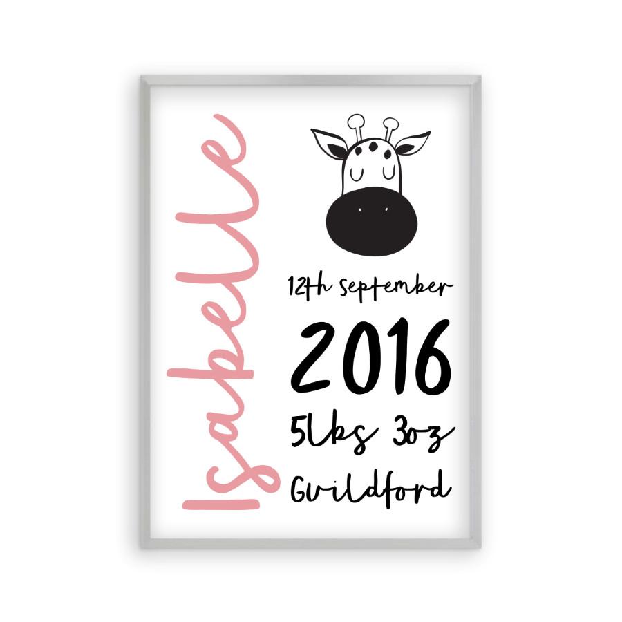 Personalised New Baby Birth Name Animal Print - Blim & Blum