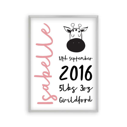 Personalised New Baby Birth Name Animal Print - Blim & Blum