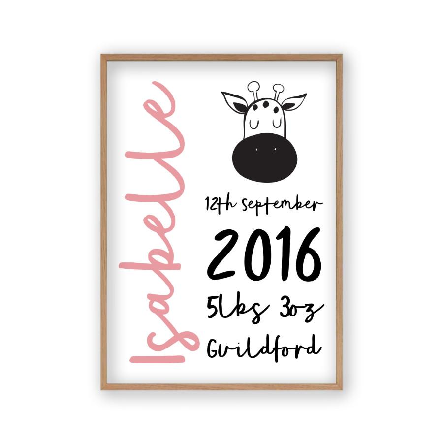 Personalised New Baby Birth Name Animal Print - Blim & Blum