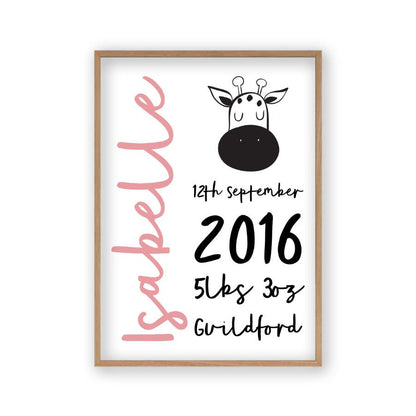 Personalised New Baby Birth Name Animal Print - Blim & Blum