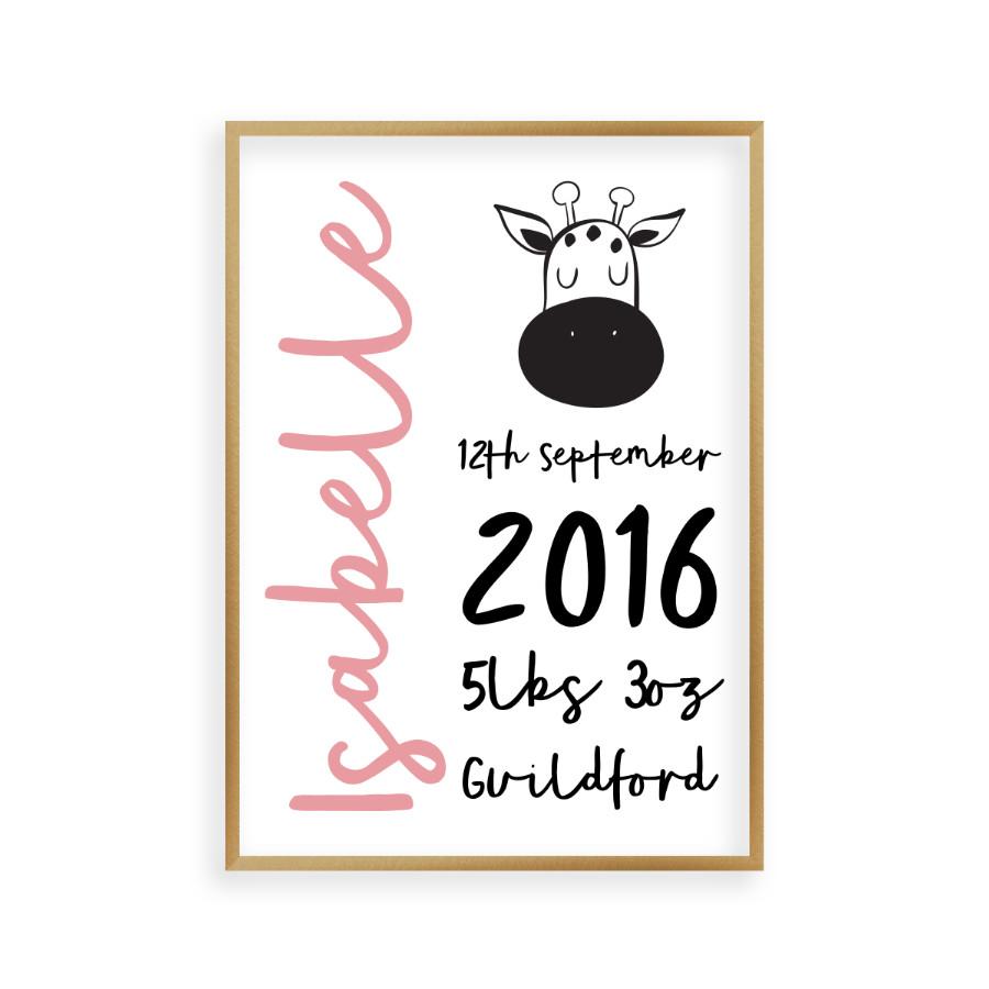 Personalised New Baby Birth Name Animal Print - Blim & Blum