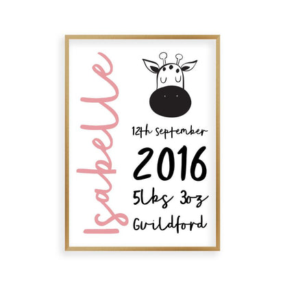 Personalised New Baby Birth Name Animal Print - Blim & Blum