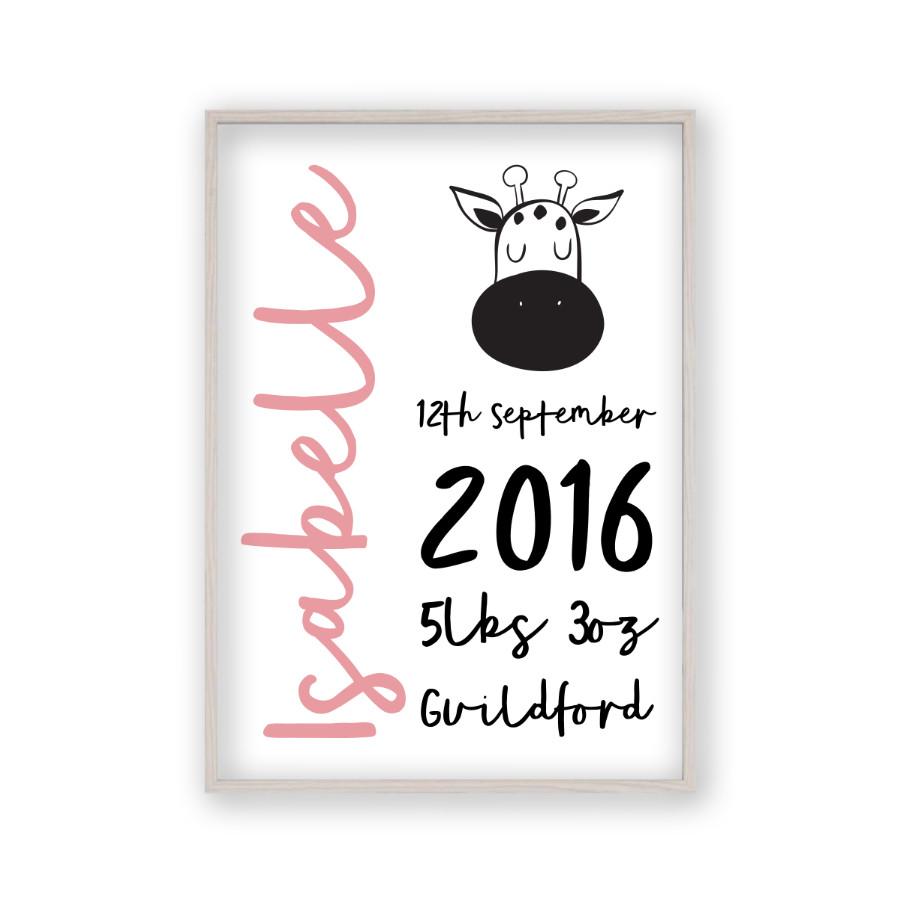 Personalised New Baby Birth Name Animal Print - Blim & Blum