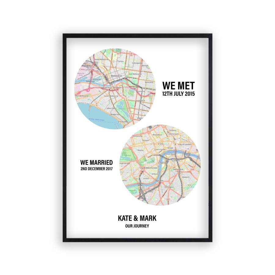 Personalised Couple Maps Print | 1st Wedding Anniversary Paper ...