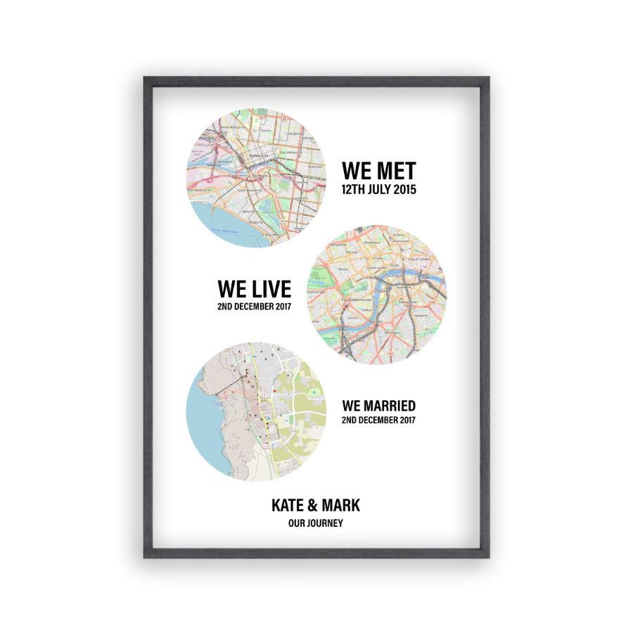 Personalised Couple Maps Print | 1st Wedding Anniversary Paper ...