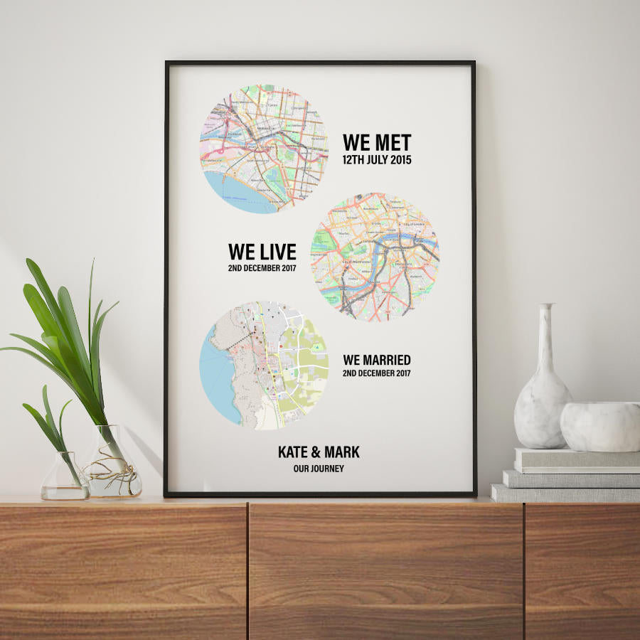 Personalised Couple Maps Print | 1st Wedding Anniversary Paper ...
