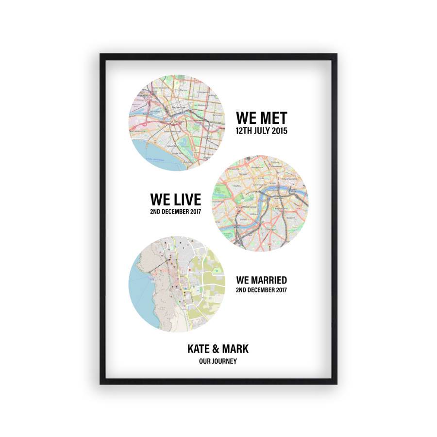 Personalised Couple Maps Print | 1st Wedding Anniversary Paper ...