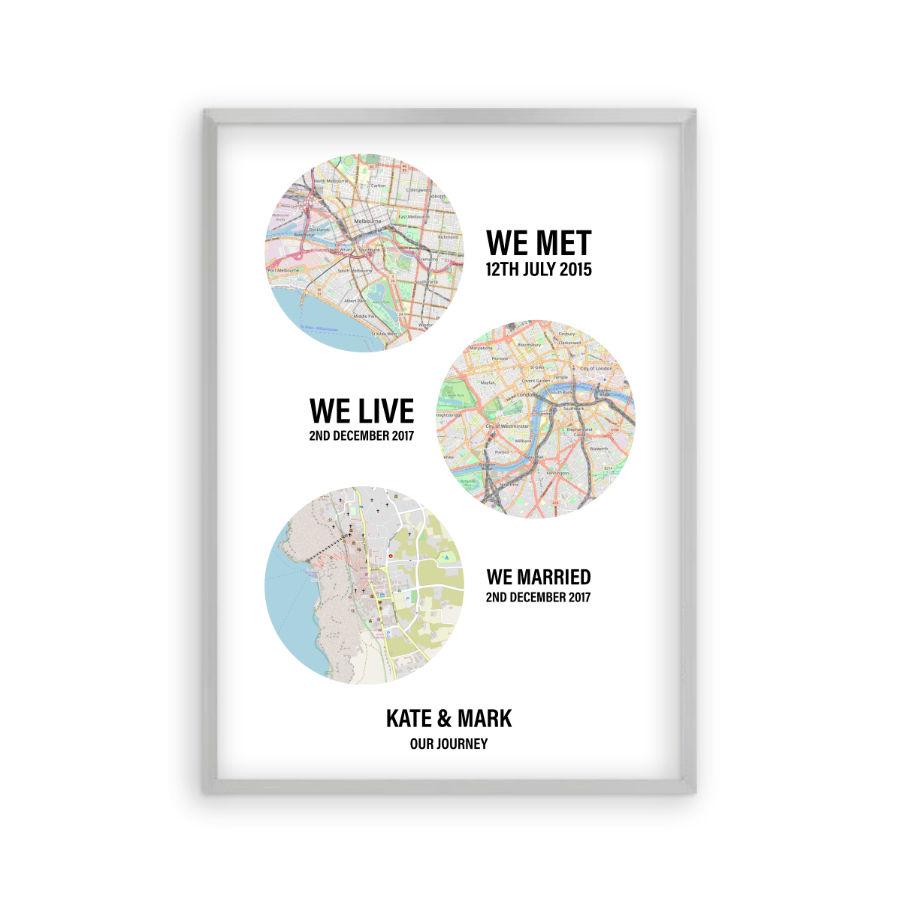 Personalised Couple Maps Print | 1st Wedding Anniversary Paper ...