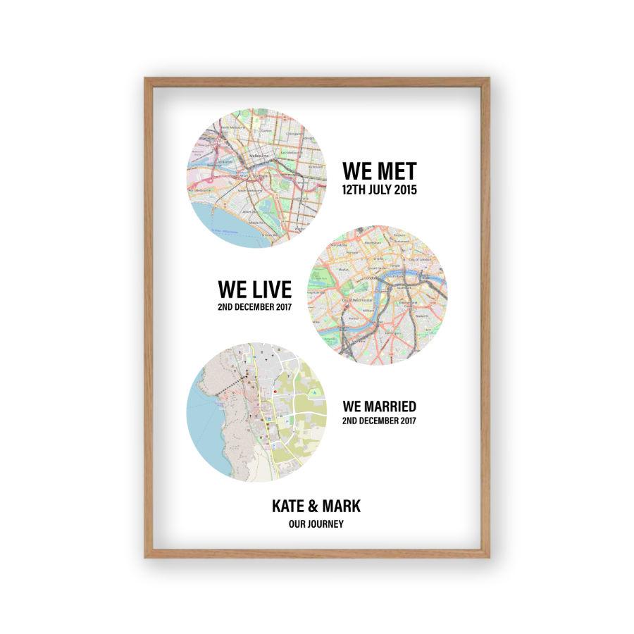 Personalised Couple Maps Print | 1st Wedding Anniversary Paper ...