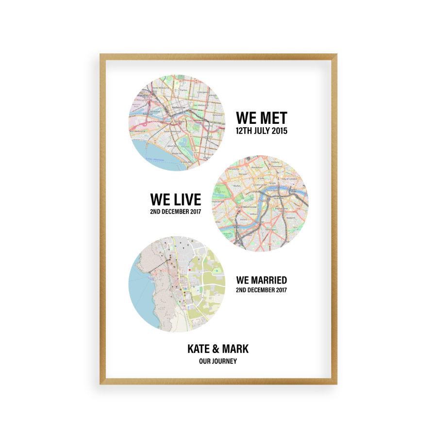 Personalised Couple Maps Print | 1st Wedding Anniversary Paper ...