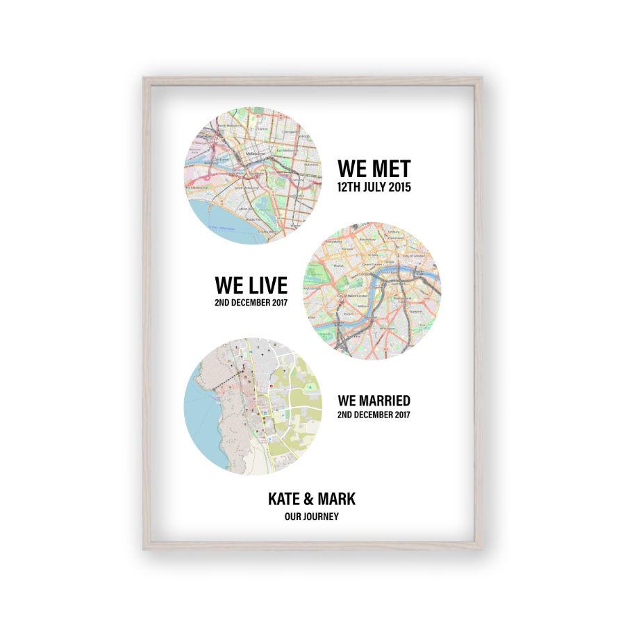Personalised Couple Maps Print | 1st Wedding Anniversary Paper ...