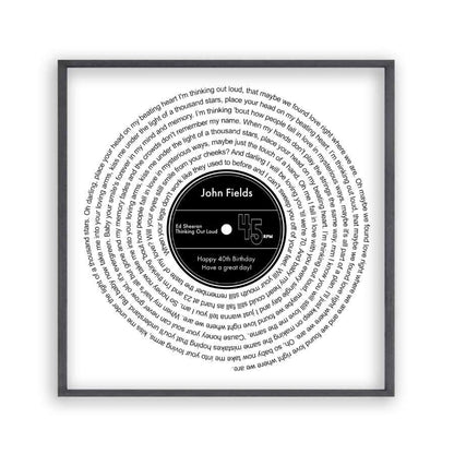 Personalised Favourite Song Lyrics Vinyl Record Print