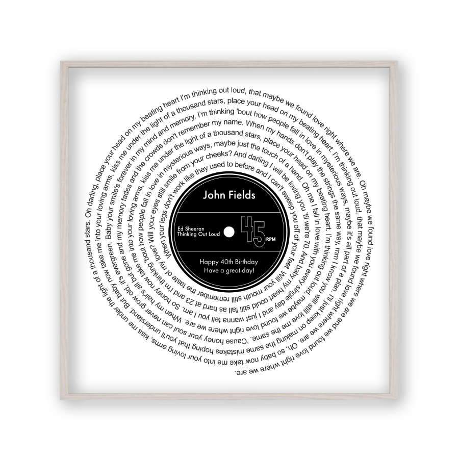 Personalised Favourite Song Lyrics Vinyl Record Print