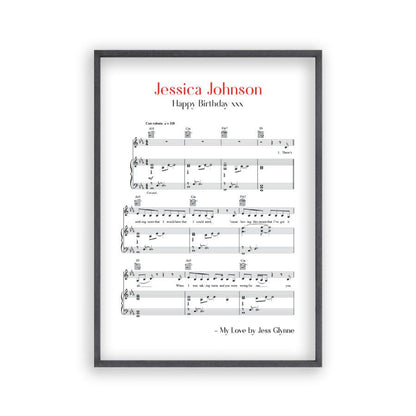 Personalised Favourite Song Music Sheet Notes Print - Blim & Blum