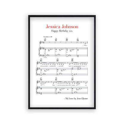 Personalised Favourite Song Music Sheet Notes Print - Blim & Blum