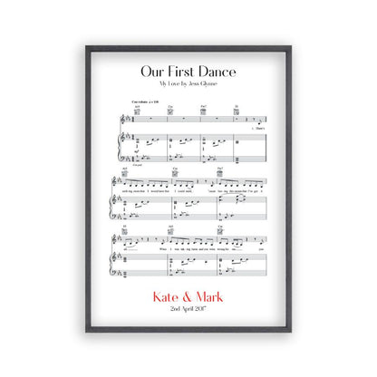 Personalised First Dance Wedding Music Sheet Notes Print - Blim & Blum