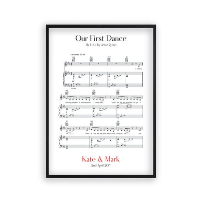 Personalised First Dance Wedding Music Sheet Notes Print - Blim & Blum