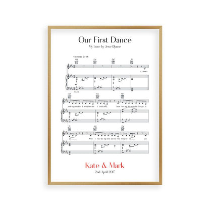 Personalised First Dance Wedding Music Sheet Notes Print - Blim & Blum