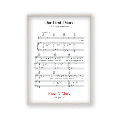 Personalised First Dance Wedding Music Sheet Notes Print - Blim & Blum