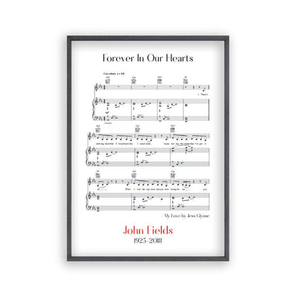 Personalised Funeral Memorial Song Sheet Music Print