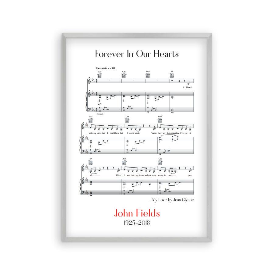 Personalised Funeral Memorial Song Sheet Music Print