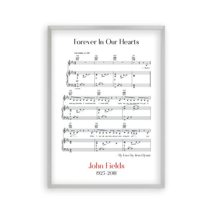 Personalised Funeral Memorial Song Sheet Music Print