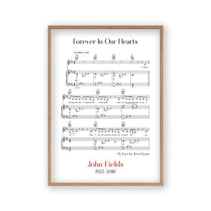 Personalised Funeral Memorial Song Sheet Music Print