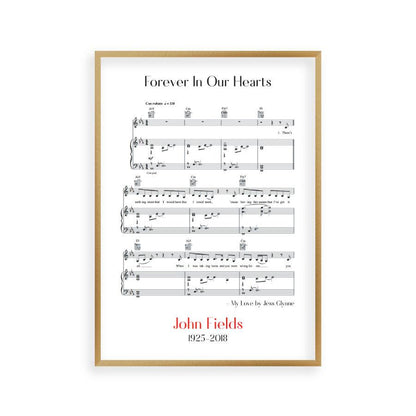 Personalised Funeral Memorial Song Sheet Music Print