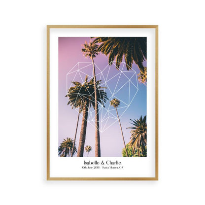 Personalised Geometric Heart Palm Trees Couple Location Print - Blim & Blum