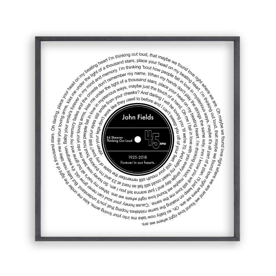 Personalised Memorial Song Music Lyrics Vinyl Print