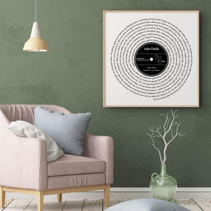 Personalised Memorial Song Music Lyrics Vinyl Print