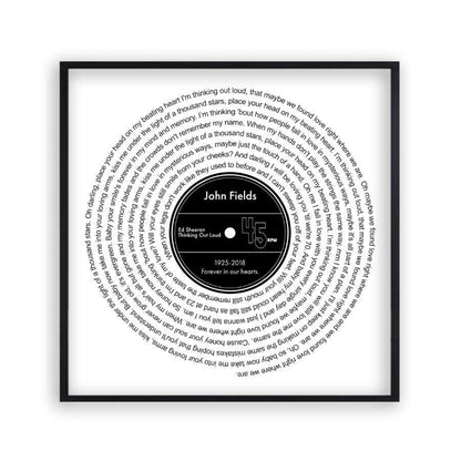 Personalised Memorial Song Music Lyrics Vinyl Print