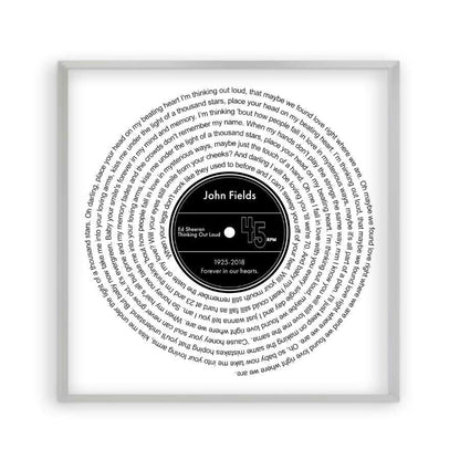 Personalised Memorial Song Music Lyrics Vinyl Print