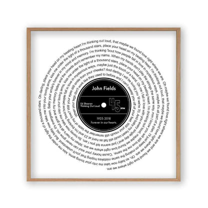 Personalised Memorial Song Music Lyrics Vinyl Print