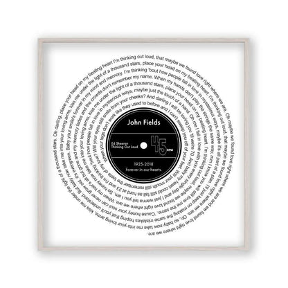 Personalised Memorial Song Music Lyrics Vinyl Print