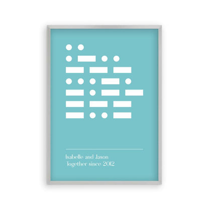 Personalised Morse Code Message Print in a matt silver frame
