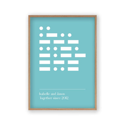 Personalised Morse Code Message Print in an oak frame