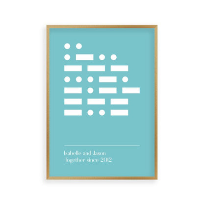 Personalised Morse Code Message Print in a brushed copper frame
