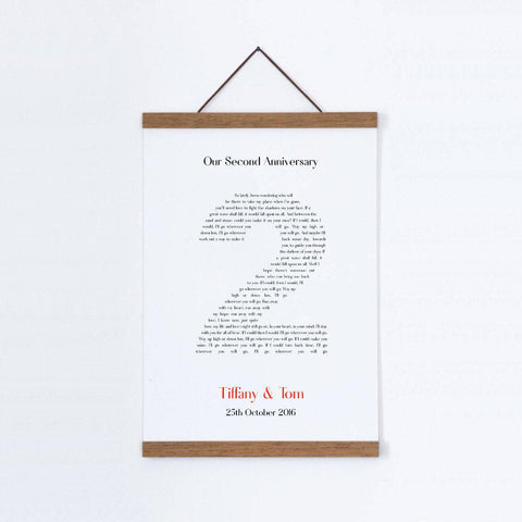 Personalised Second Anniversary Song Lyrics Cotton Canvas Print